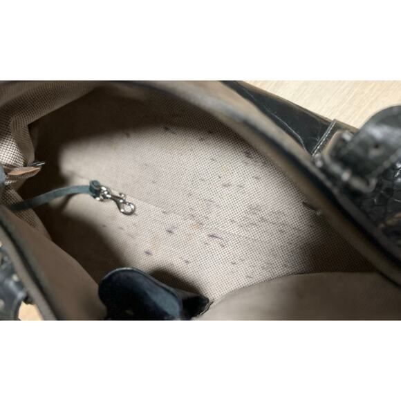 Vintage Dooney & Bourke Bayou Crocodile-Embossed Satchel Black White Stitching - Picture 7 of 14